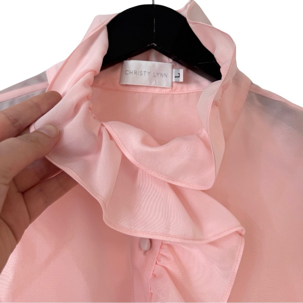 Christy Lynn Women’s Large Marfa Ruffle Top Blush Pink Organza Feminine‎ Luxury - Picture 6 of 11
